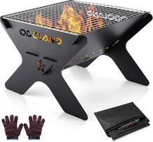 "Odoland Camping Fire Pit", nešiojamasis ugniakuras stovyklavimui, 2 in 1 medžio ugnies kepsninė su nuimama kepimo plokšte, skirta lauko kepsninei su krepšiu
