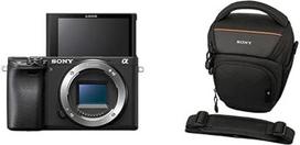 "Sony Alpha 6400" APS-C veidrodinis fotoaparatas (greitas 0,02 s automatinis fokusavimas su žmonių ir gyvūnų akių aptikimu, 4K vaizdo įrašai ir pasukamas ekranas, skirtas filmuoti) + krepšys