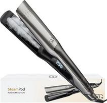 Golden Goods Hair Straightener for Curling and Straightening with Steam Technology, 25 Second Fast Heating, 42 mm Wide Titanium Plates, Ceramic Coating, Hair Straightener LCD Display, 10 Temperature