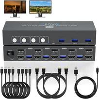USB 3.0 HDMI KVM jungiklis 4 kompiuteriams, 2 monitoriams su 3 USB prievadais, 4K @ 60Hz, skirtas 4 kompiuteriams, kurie dalijasi dviem monitoriais ir klaviatūra bei pele, palaiko mygtukų valdymą, suderinamas su EDID
