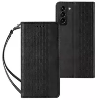 Magnet Strap dėklas  Samsung Galaxy S22 + (S22 Plus) Pouch Wallet + Mini Lanyard Pendant juodos spalvos