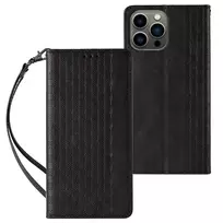 Magnet Strap dėklas  Apple iPhone 14 Pro Max Flip Wallet Mini Lanyard Stand juodos spalvos