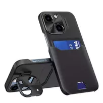 Leather Stand  Samsung Galaxy S23 Ultra cover card wallet with stand dėklas telefonui juodos spalvos