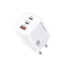 Wozinsky CGWCW 65W USB-A / 2 x USB-C GaN laidinis įkroviklis – baltos spalvos