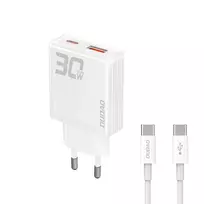 GaN Dudao A30EUT 30W USB-A / USB-C laidinis įkroviklis + USB-C – USB-C kabelis – baltos spalvos