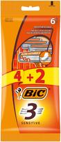 BIC Vyrų skutimosi peiliukai 3 ašmenys Jautriai 1 pakuotė - 6 vnt. (4+2 nemokamai)