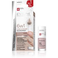 EVELINE Nail Therapy Professional Nagų Lakas, kuris suteikia spalvą, Priežiūra ir Spalva 6in1 - Blizgus Nudes 5 ml