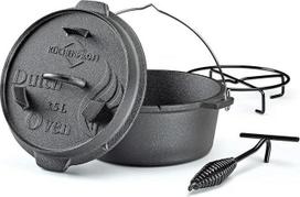 "Küchenprofi BBQ Dutch Oven" ketaus kepsninė, 3,5 l, 24 cm skersmens, be kojelių, paruoštas naudoti ketaus puodas su dangčio pakėlimo įtaisu, skirtas kepsninėms, laužavietėms, visų tipų viryklėms (įskaitant indukcines) ir orkaitėms
