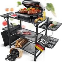 GRILLMATE sulankstoma stovyklavimo virtuvė su krepšiu, grilio stalas, šoninis stalas stovyklavimui, sodui, balkonui, 50 kg keliamoji galia, sulankstoma stovyklavimo lentyna, atspari oro sąlygoms ir rūdims