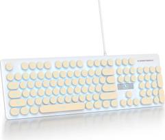 SbocKeeb laidinė žaidimų klaviatūra rašomoji mašinėlė, 104 klavišų membraninis LED apšvietimas amerikietiško išdėstymo QWERTY su apvaliais klavišais, skirta kompiuteriui/PC/Laptop/Windows, chaki spalvos