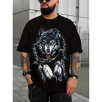Plus Size 3D Wolf Print Cool T-shirt Oversized Graphic Tees for Big & Tall Guys Street Style Men T-Shirts XL