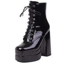 Spring Boot Ladies Sexy Punk High Heels Platform Ankle Boots For Women Leather Lace Up Red White Fetish Shoes Female Large Size 34 juoda