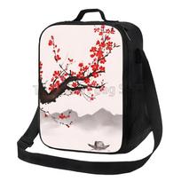 Sakura Japonijos vyšnių žiedų termo pietų krepšys su peties dirželiu, nešiojamas termo bento krepšys darbui, kelionėms, iškyloms 26.5x20x11.5CM smėlis