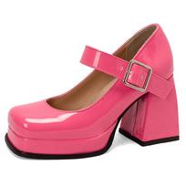 Women's High Heels Pumps Platform Big Size 46 Lolita Mary Janes Lolita Shoes Elegant Black Red Pink Heeled Wedding Shoe For Girl 34 rožinė