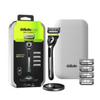 Gillette Labs giliai valančio muilo dėžutės rinkinys (Rankena + 5 Ašmenys + Stovas + Skardinė Dėžutė)