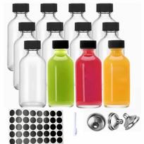 12 vnt. 2 oz mažų skaidraus stiklo buteliukų su dangteliais skysčiams imbieriniams šotams, sultims, eliksyrui, skysčiams, viskiui - mini kelioniniai buteliukai 60ml