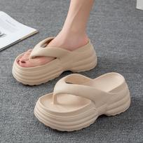 Thick Bottom Eva Women's Flip Flops 2025 Summer Beach Chunky Platform Sandals Women Lightweight Non Slip Clip Toe Wedge Slippers 36-37 chaki
