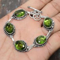 Rankų darbo nuostabios peridoto brangakmenio 925 sidabro apyrankės 7-8 Inches žalia