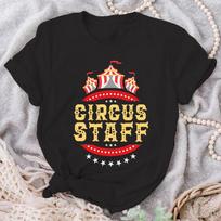 Cirko personalo spaudinio marškinėliai Vasariniai laisvalaikio trumparankoviai T-shirt Madingi laisvi marškinėliai S juoda