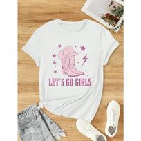 Moterų marškinėliai Vintage Kaubojiški Let'S Go Girls 3D spausdinimo trumpomis rankovėmis Vasariniai gatvės viršutiniai drabužiai Apvalios iškirptės marškinėliai S