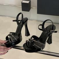 2025 New Fashion Runway Super High Heels Platform Sandals Rhinestone Ankle Strap Open Toe Wedding Party Shoes Women Gold 35 juoda