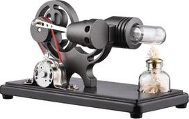 Sunydog Mini Stirling Motor, Hot Air Stirling Motor, Power Generator, Motor Model with LED Light, Dollar Flywheel Design, Science Experiment with Beech Base, DIY for Teachers, Children, School