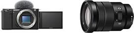 "Sony Alpha ZV-E10" APS-C veidrodinis beveidrodis vaizdo dienoraščių fotoaparatas (pasukamas ekranas 4K vaizdo įrašams filmuoti, realaus laiko automatinis akių fokusavimas) + 18105G