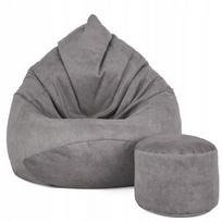 Sėdmaišis su pufu Mega Premium Terra Velour XXL, 100x130 cm, pilkas