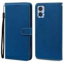 E22 E22i dėklas Motorola E22 dėklui Odinis atverčiamas piniginės dangtelis Motorola Moto E22i dėklui Minkštas silikoninis knygos dangtelis Fundas For Moto E22 (E22i) tamsiai mėlyna spalva