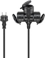 Goobay 65438 power extension cord, 10 m, 3 AC outlets, outdoor, black