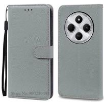 Prabangus odinis atverčiamas piniginės dėklas Poco C75 dėklui Xiaomi Poco C75 C 75 dėklui Silikoninis knygos viršelis Coque Fundas For Poco C75 pilka spalva