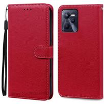 „Realme C35“ dėklas, minkštas, odinis, atverčiamas dėklas, skirtas „Realme C35“ dėklui, apsauginis, piniginės tipo dėklas, skirtas „Realme C35“ dėklo pagrindams. For Realme C35 tamsiai raudona spalva
