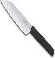 "Victorinox Swiss Modern Professional Santoku" peilis, itin aštri geležtė, dantyti ašmenys, 17 cm, plastikinė rankena, nerūdijantis plienas, juodas