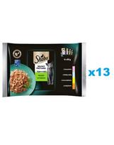 SHEBA Delicacy Fine Flakes Choice of flavours 52x85g drėgno visaverčio ėdalo suaugusioms katėms želė gabaliukais su: lašiša, balta žuvimi, vištiena, kalakutiena