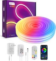 LUXONIC 3M RGBIC neoninės virvės LED juostelės, lauko vandeniui atsparios IP65, LED "Bluetooth" su nuotolinio valdymo pulteliu, programėlės valdymu, lanksčios neoninės LED pasakų lemputės, skirtos "pasidaryk pats" dekoracijoms, žaidimų kambariui, televizo