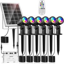 MEIKEE Saulės prožektorius RGB 6 in 1 Saulės LED lauko LED sodo žibintai Nuotolinis valdymas Vandeniui atsparus IP66 10 spalvų 12 režimų keičiant spalvą 6 ryškumo lygiai 6000 mAh Saulės žibintai sodo keliui ir kiemui