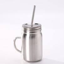 Dvigubos sienelės nerūdijančio plieno stiklainio puodelis su šiaudeliu lauko stovyklavimui Single Layer with Handle 700ml gray