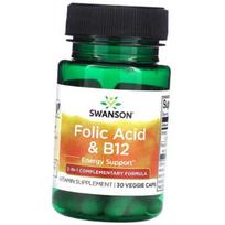 Folatas ir vitaminas B12, Folio rūgštis ir B12, Swanson 30 daržovių kapsulių (36280152) 30vcaps