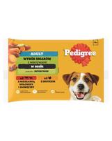 PEDIGREE Pasirinkti skoniai padaže 4x100g jautienos ir ėrienos, kalakutienos ir morkų