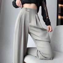 Suit Pants for Women In Spring and Autumn New High-waist Drooping Wide-leg Pants Loose and Slim and Narrow Version of Floor-moving Commuting Pants S