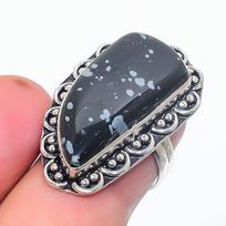 Snowflake Obsidian Handmade 925 Sterling Silver Jewelry Ring Size 6.5 q6p14