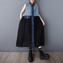 Sleeveless Plus size denim vintage patchwork new in dresses for women casual loose long summer dress