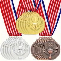 18 aukso, sidabro, bronzos apdovanojimų medalių rinkinys su sunumeruotais 1, 2, 3 vietos lydinio medaliais, universalus, tinkantis sportui ir varžyboms