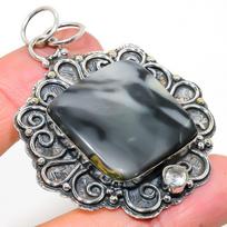 Ocean Fume Agate, Topaz 925 Sterling Silver Jewelry Pendant 2.52  p1j90