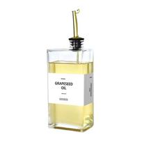 Stiklinis alyvuogių aliejaus butelis auksinis sidabrinis su skale aliejaus dozatorius stačiakampis 350ml500ml acto pilstymo butelis virtuvės reikmenys