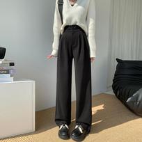 Thickened Wool Wide-leg Pants for Women In Autumn and Winter High-waisted Brown Suit Pants High-end Draped Loose Casual Trousers M