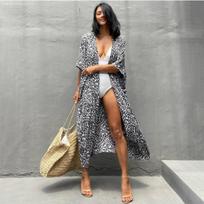 Bikini Cover Up Moterų kaklaraištis dažais margintas paplūdimio kimono maudymosi kostiumėlis. One Size leopardas