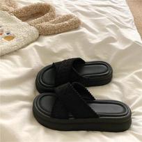 Women Wedge Slippers Platform Flip Flops Soft Comfortable Casual Thick Soled Shoes Outdoor Beach Sandals Ladies Slides 40 juoda