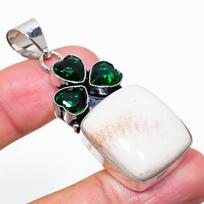 Scolecite, Diopside Handmade 925 Sterling Silver Pendant 2.25  s2f58