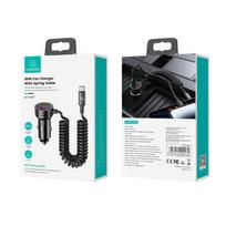 60W automobilinis įkroviklis USB C, mini automobilio žiebtuvėlis su 1M greituoju Type C kabeliu, 3 prievadai su 30W PD3.0 QC3.0 adapteriu 6*3*3cm juoda